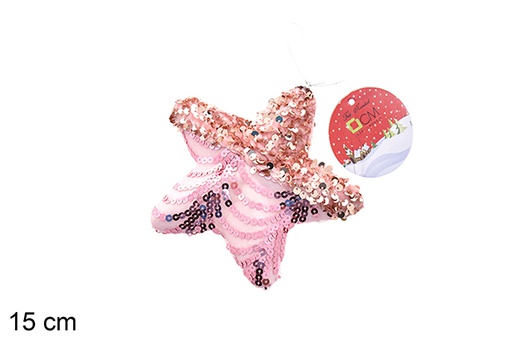 [206552] Pendentif étoile décoré de paillettes roses 15 cm