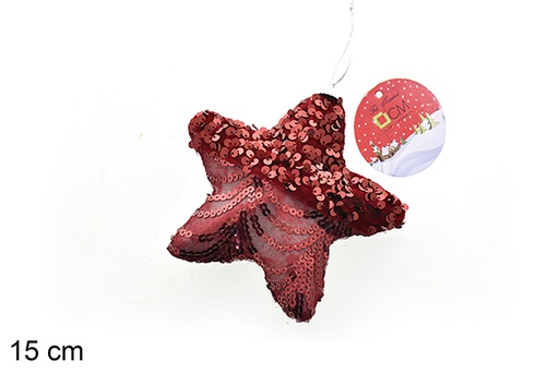 [206554] Pendentif étoile décoré de paillettes grenat 15 cm