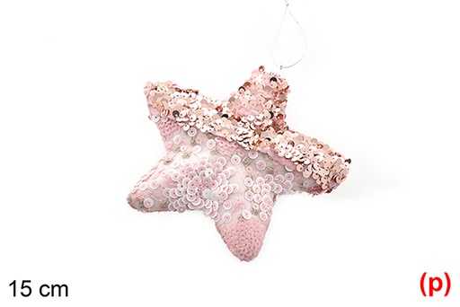 [206556] Pendentif étoile décoré de paillettes rose/rose clair 15 cm