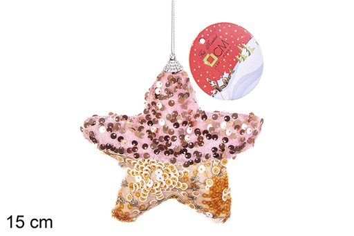 [206557] Colgante estrella decorado lentejuelas oro/rosa 15 cm