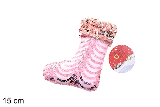 [206566] Colgante bota decorado lentejuelas rosa 15cm