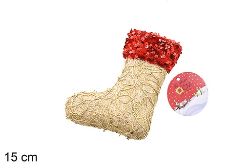 [206571] Pingente bota decorado com lantejoulas douradas/vermelhas 15 cm