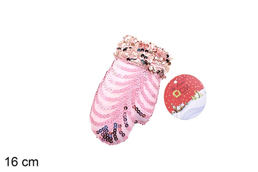 [206575] Pendentif gant décoré de paillettes roses 16 cm