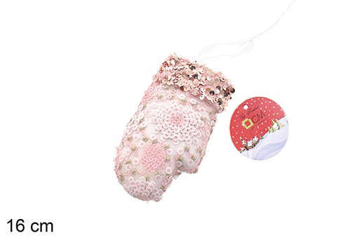 [206577] Colgante guante decorado lentejuelas rosa/rosa claro 16 cm