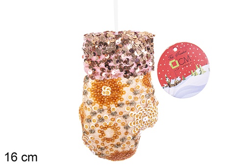 [206578] Colgante guante decorado lentejuelas crema/oro 16 cm