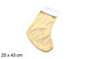 Calza natalizia beige decorata con foglie 25x43 cm