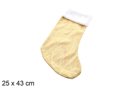[206626] Chaussette de Noël beige décorée de feuilles 25x43 cm