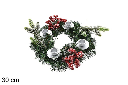 [206810] Christmas round candle holder with snowy berries 30 cm