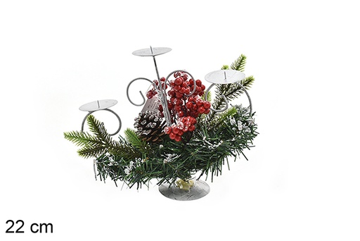 [206849] Christmas candle holder with snowy berries 22 cm
