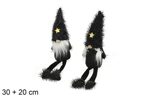[206935] Christmas elf black gold star with legs 30+20 cm