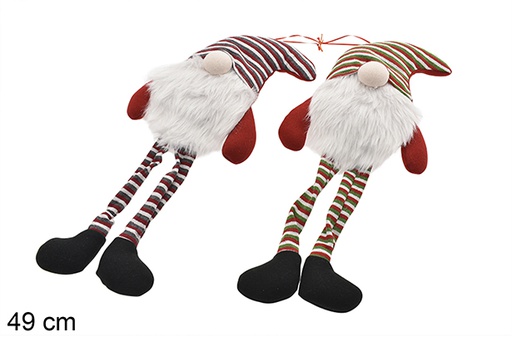 [206954] Duende de Natal branco/vermelho com pernas 49 cm