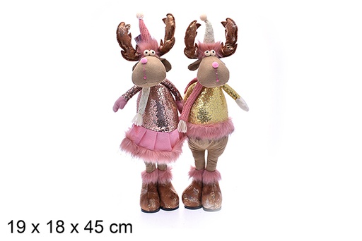 [207026] Assorted pink reindeer plush 19x18 cm