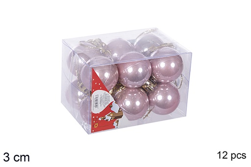 [112537] Pack 12 boules  or rose brillantes 3 cm