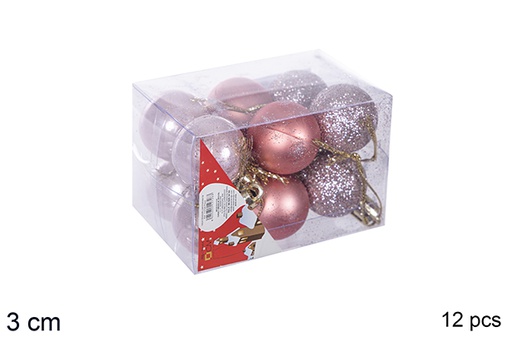 [112541] Pack 12 bolas oro rosa brillo/mate/purpurina 3 cm