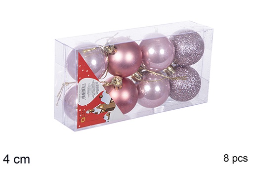[112565] Pack 8 boules or rose brillant/mat 4 cm