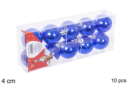 [112571] Pack 10 boules bleues brillantes 4 cm