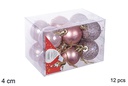 Pack 12 bolas oro rosa brillo/mate/purpurina 4 cm