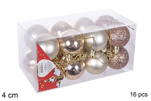 [112588] Pack 16 shiny/matte champagne balls 4 cm