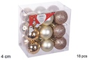Pack 18 bolas champagne brillo/mate/purpurina 4 cm
