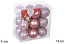 Pack 18 bolas oro rosa brillo/mate/purpurina 4 cm