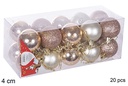 Pack 20 bolas champagne brillo/mate/purpurina 4 cm