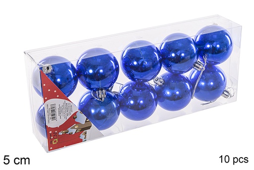 [112627] Pack 10 boules bleues brillantes 5 cm