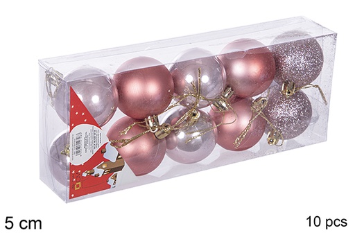 [112629] Pack 10 boules or rose brillantes/mates/à paillettes 5 cm