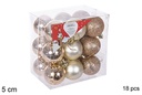 Pack 18 bolas champagne brillo/mate/purpurina 5 cm