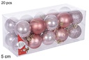 Pack 20 bolas oro rosa brillo/mate/purpurina 5 cm