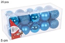 Pack 20 bolas turquesa brillo/mate/purpurina 5 cm