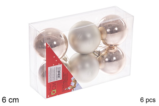 [112668] Pack 6 boules de champagne brillantes/mates 6 cm