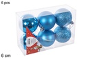 Pack 6 bolas turquesa brillo/mate/purpurina 6 cm
