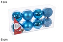 Pack 8 bolas turquesa brillo/mate/purpurina 6 cm