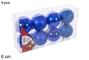Pack 8 bolas azul brillo/mate/purpurina 6 cm