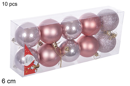 [112685] Pack 10 boules or rose brillantes/mates/à paillettes 6 cm