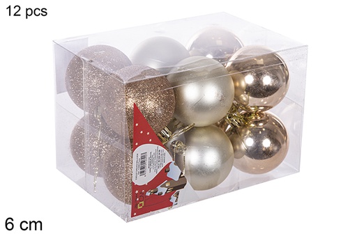 [112692] Pack 12 shiny/matte champagne balls 6 cm