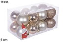 Pack 16 bolas champagne brillo/mate/purpurina 6 cm