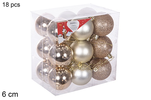 [112708] Pack 18 palline champagne lucide/opache/glitterati 6 cm