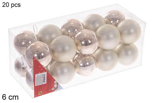 [112716] Pack 20 bolas champanhe brilhantes/foscas  6 cm