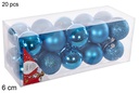 Pack 20 bolas turquesa brillo/mate/purpurina 6 cm