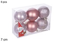 Pack 6 bolas oro rosa brillo/mate/purpurina 7 cm