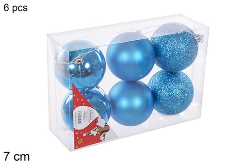 [112726] Pack 6 palline turchese lucide/opache/glitterate 7 cm