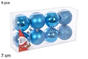 Pack 8 bolas turquesa brillo/mate/purpurina 7 cm