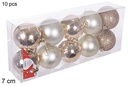 Pack 10 bolas champagne brillo/fosco/purpurina 7 cm