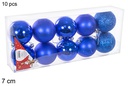 Pack 10 bolas azul brillo/mate/purpurina 7 cm