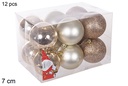 Pack 12 bolas champagne brillo/mate/purpurina 7 cm