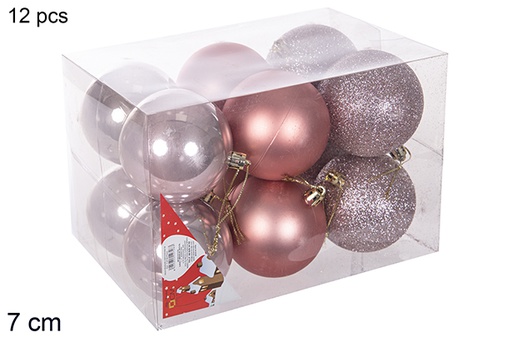 [112749] Pack 12 boules or rose brillantes/mates/à paillettes 7 cm