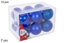 Pack 12 bolas azul brillo/mate/purpurina 7 cm