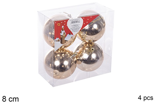 [112752]  Pack 4 champagne shiny bauble 8 cm