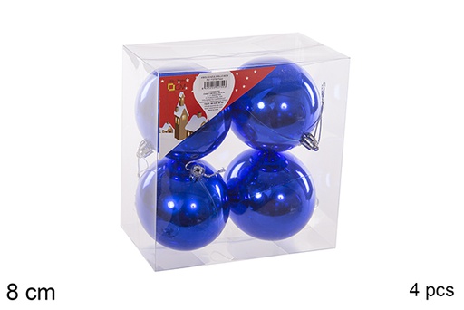 [112755] Pack 4 boules bleues brillantes 8 cm
